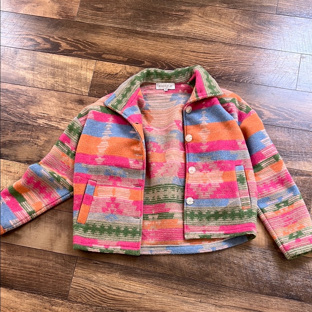 Vibrant Orange and Pink Jean Jacket with Patterns
